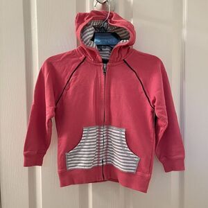 Hanna Andersson Pink Zip Hoodie Elbow Patches Piping Cotton Girls Size 110 US 5